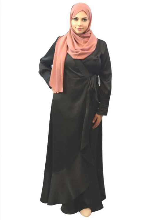 Amara Wrap Front Satin Maxi Dress – Elegant Modest Evening Dress