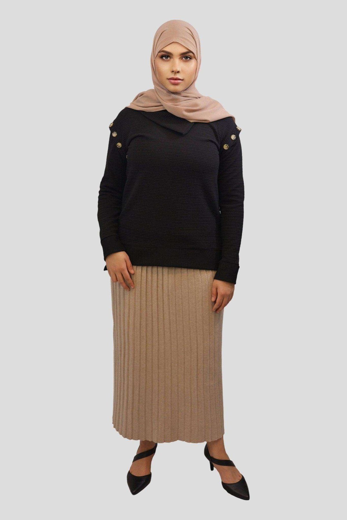 Aiza Pleated High Waisted Midi-Skirt - MODESTY MUSLIMAH