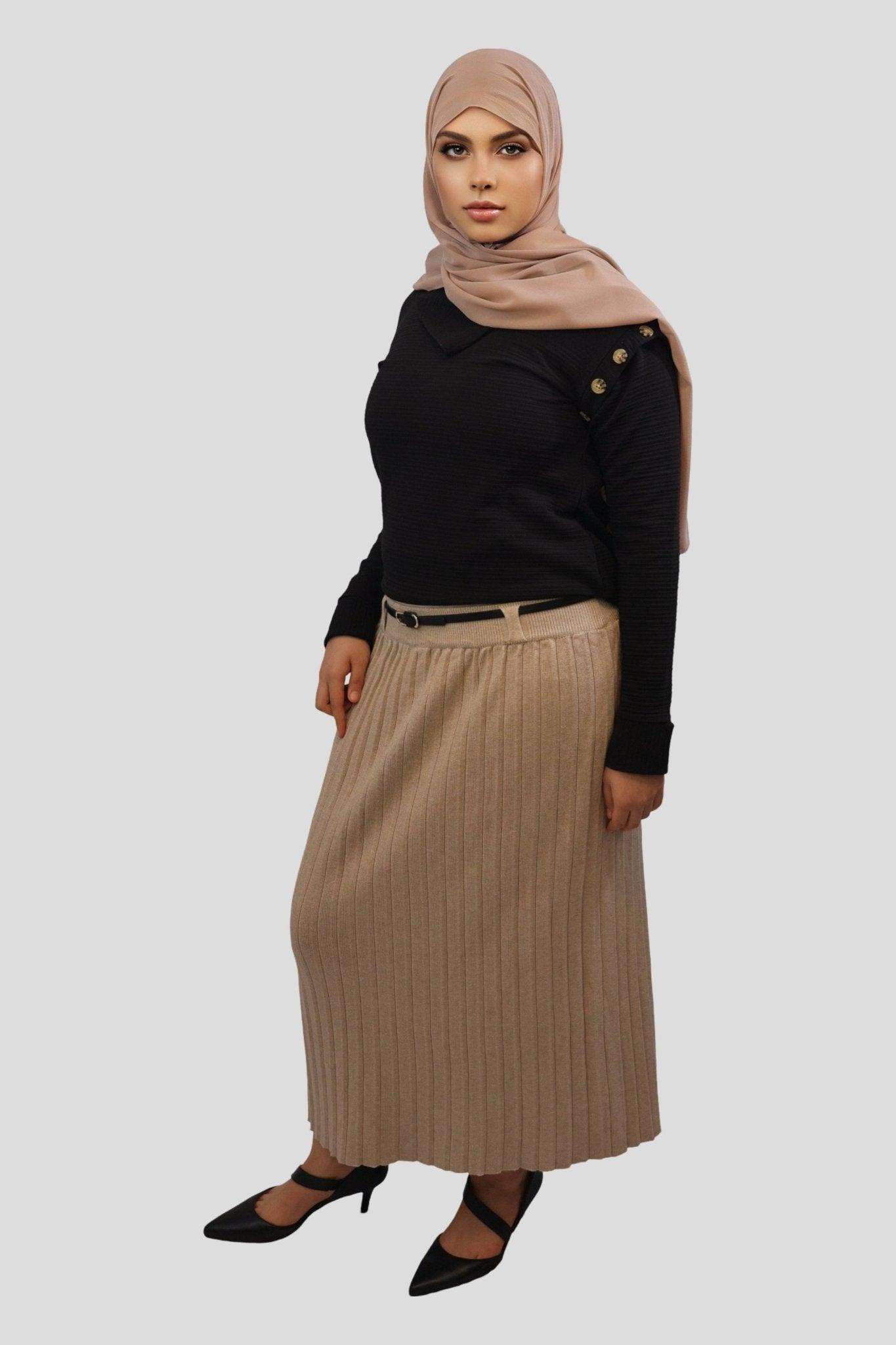 Aiza Pleated High Waisted Midi-Skirt - MODESTY MUSLIMAH