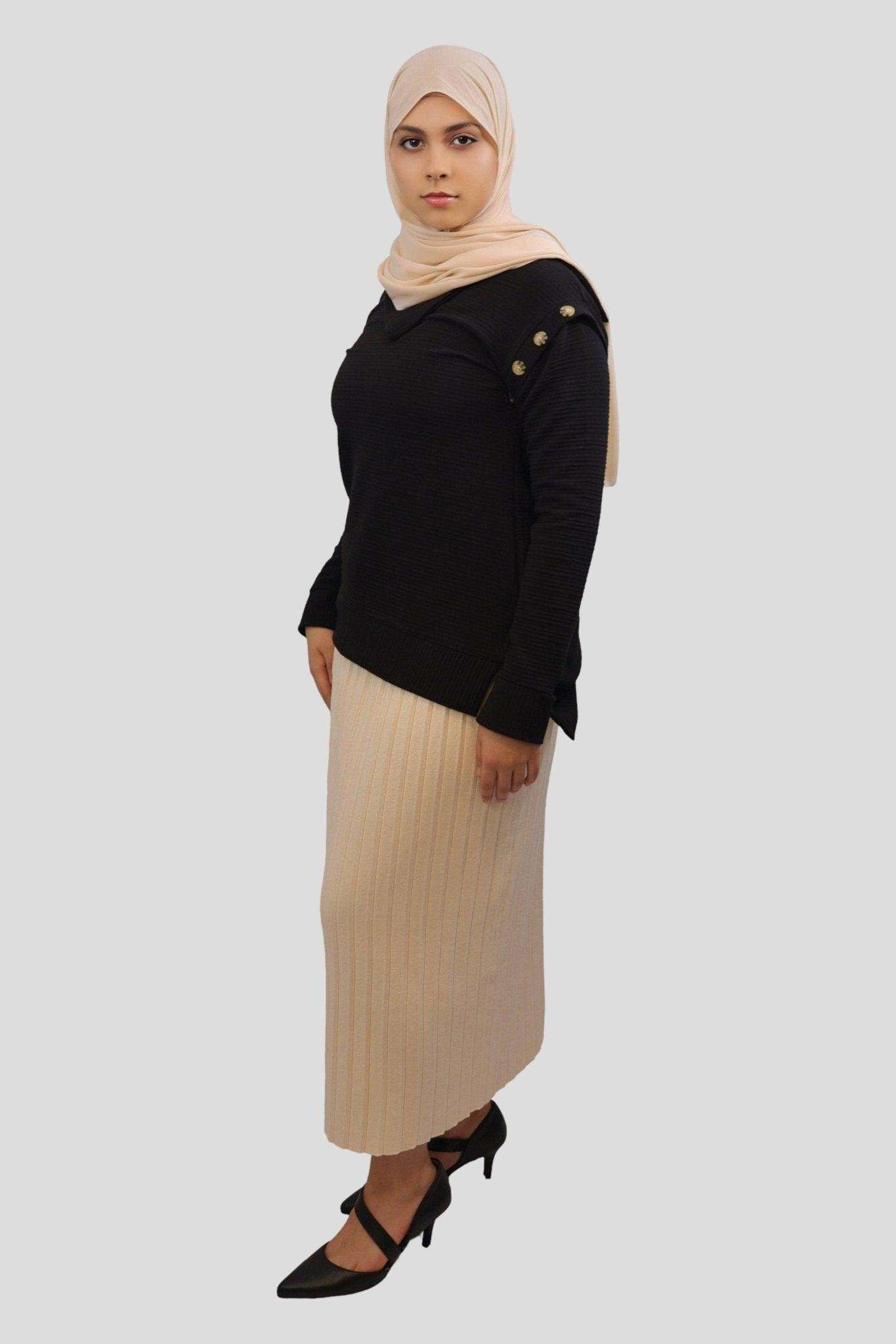 Aiza Pleated High Waisted Midi-Skirt - MODESTY MUSLIMAH