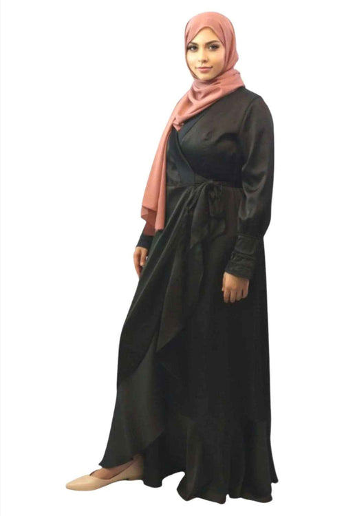 Amara Wrap Front Satin Maxi Dress – Elegant Modest Evening Dress