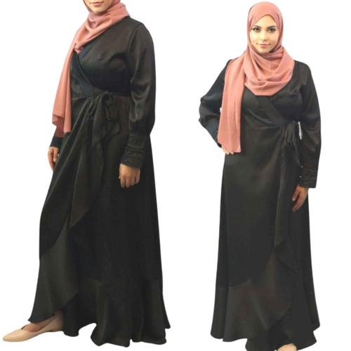 Amara Wrap Front Satin Maxi Dress – Elegant Modest Evening Dress