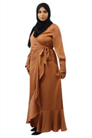 Amara Wrap Front Satin Maxi Dress – Elegant Modest Evening Dress