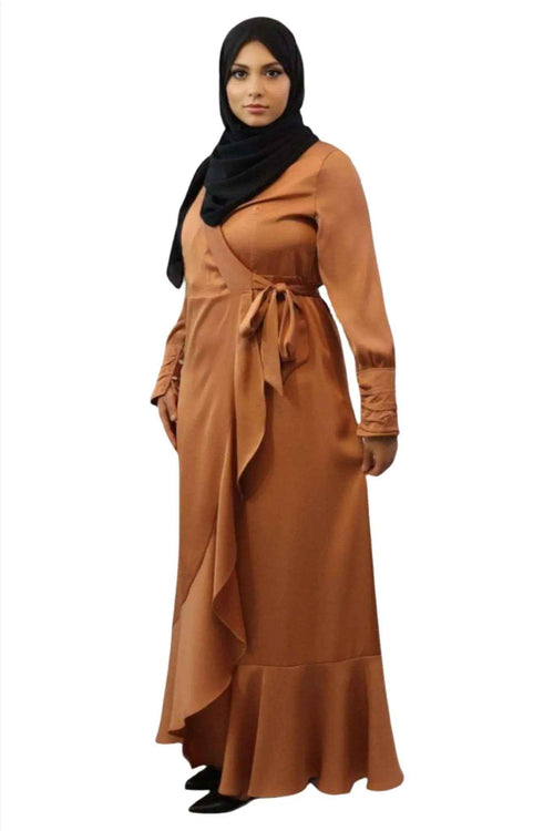 Amara Wrap Front Satin Maxi Dress – Elegant Modest Evening Dress