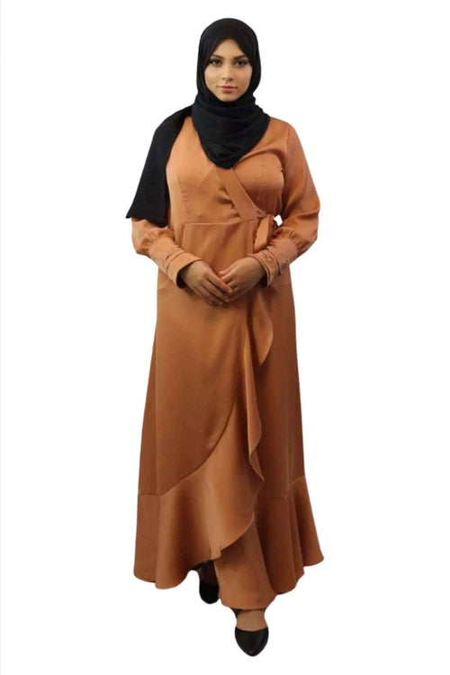 Amara Wrap Front Satin Maxi Dress – Elegant Modest Evening Dress