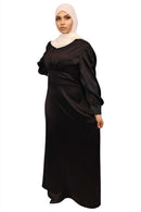 Black Asma Satin Maxi Dress - MODESTY MUSLIMAH