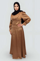 Golden Asma Satin Maxi Dress - MODESTY MUSLIMAH