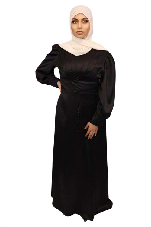 Black Asma Satin Maxi Dress - MODESTY MUSLIMAH