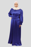 Blue Asma Satin Maxi Dress - MODESTY MUSLIMAH