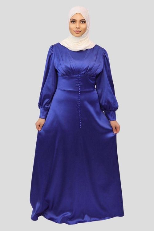 Blue Asma Satin Maxi Dress - MODESTY MUSLIMAH