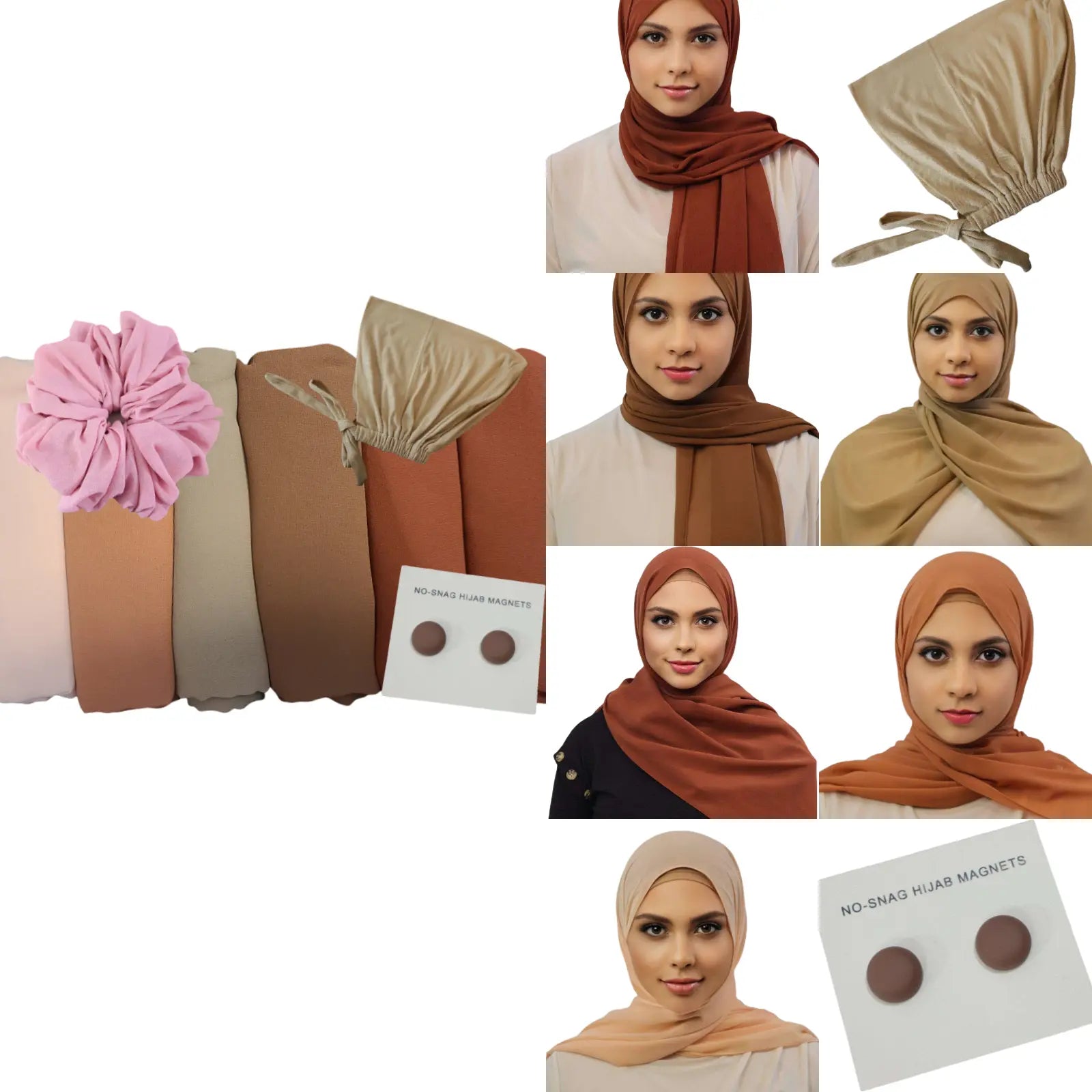 Desert Rose Hijab Gift Set – 6 Chiffon Hijabs with Large Volumizing Scrunchie, Jersey Undercap, and Hijab Magnets
