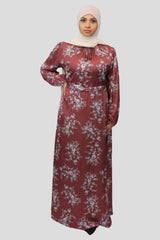 Hareem Floral Elegance Satin Dress - MODESTY MUSLIMAH