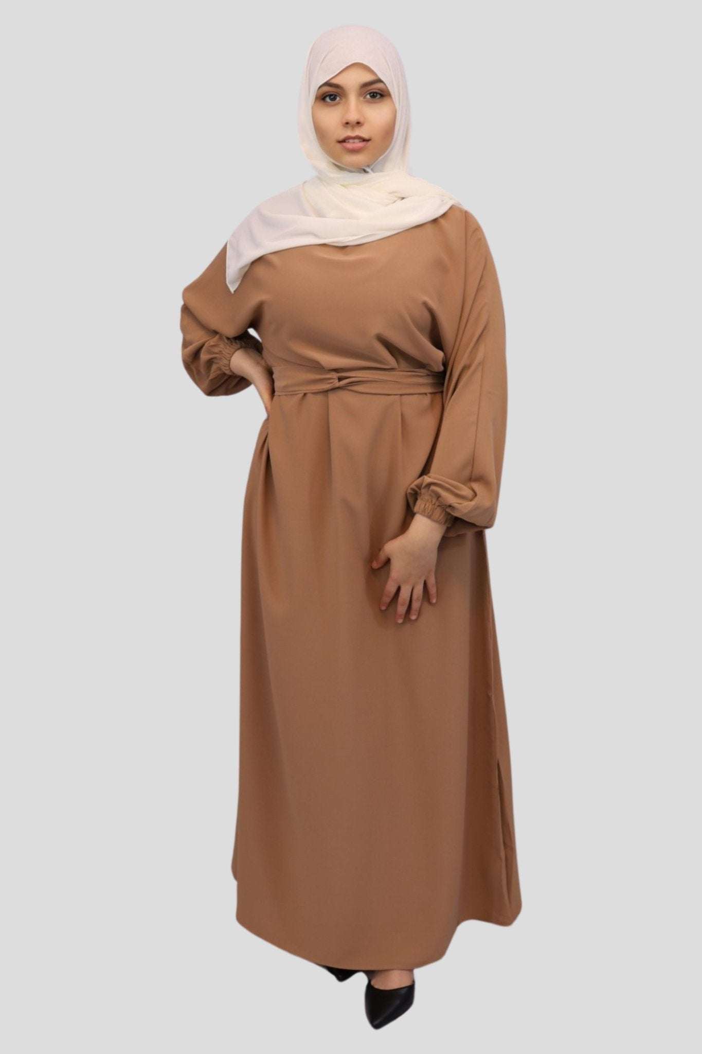 Brown dress abaya Nida Elastic Cuffed Abaya - MODESTY MUSLIMAH