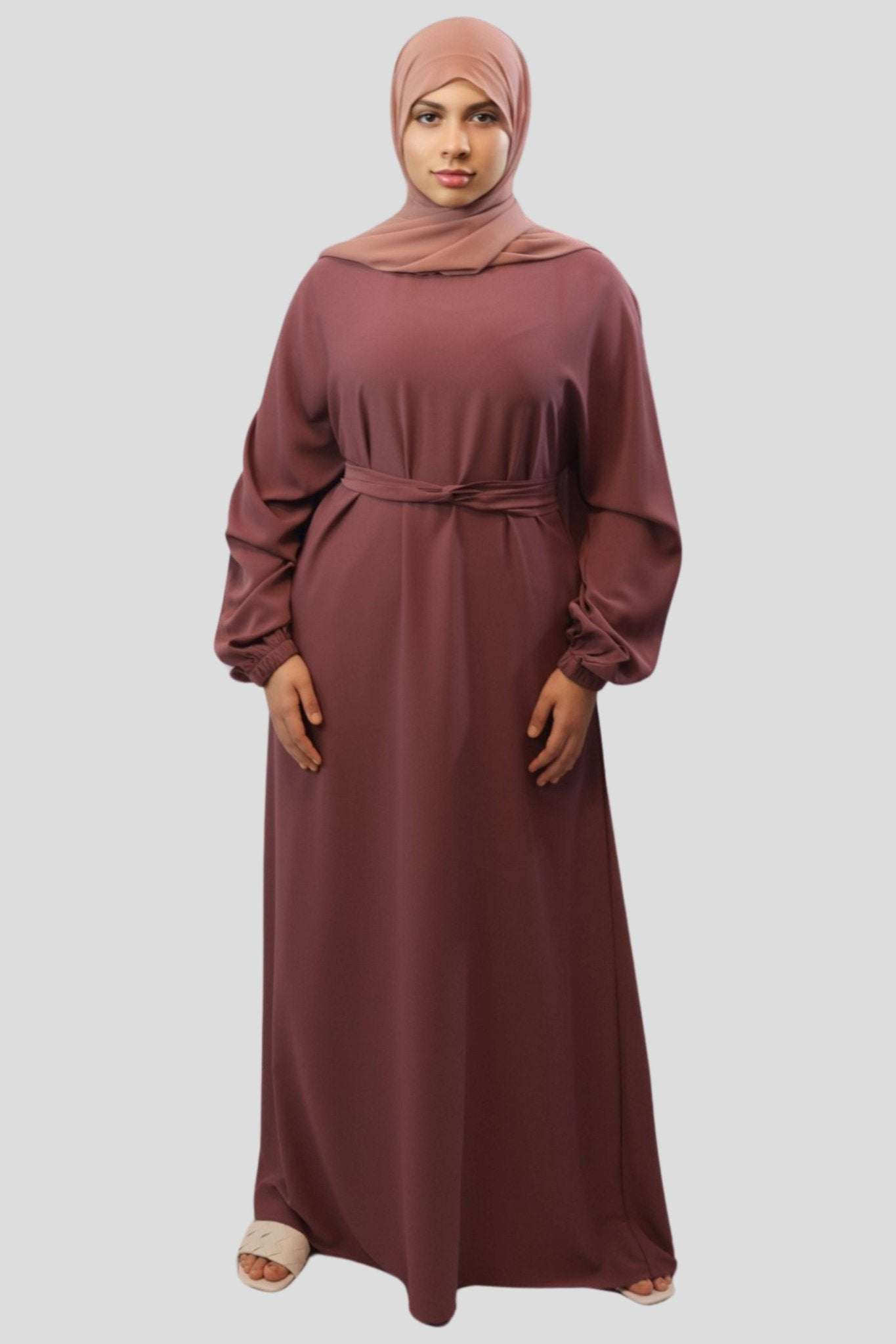 Burgundy dress abaya Elastic Cuffed Abaya - MODESTY MUSLIMAH