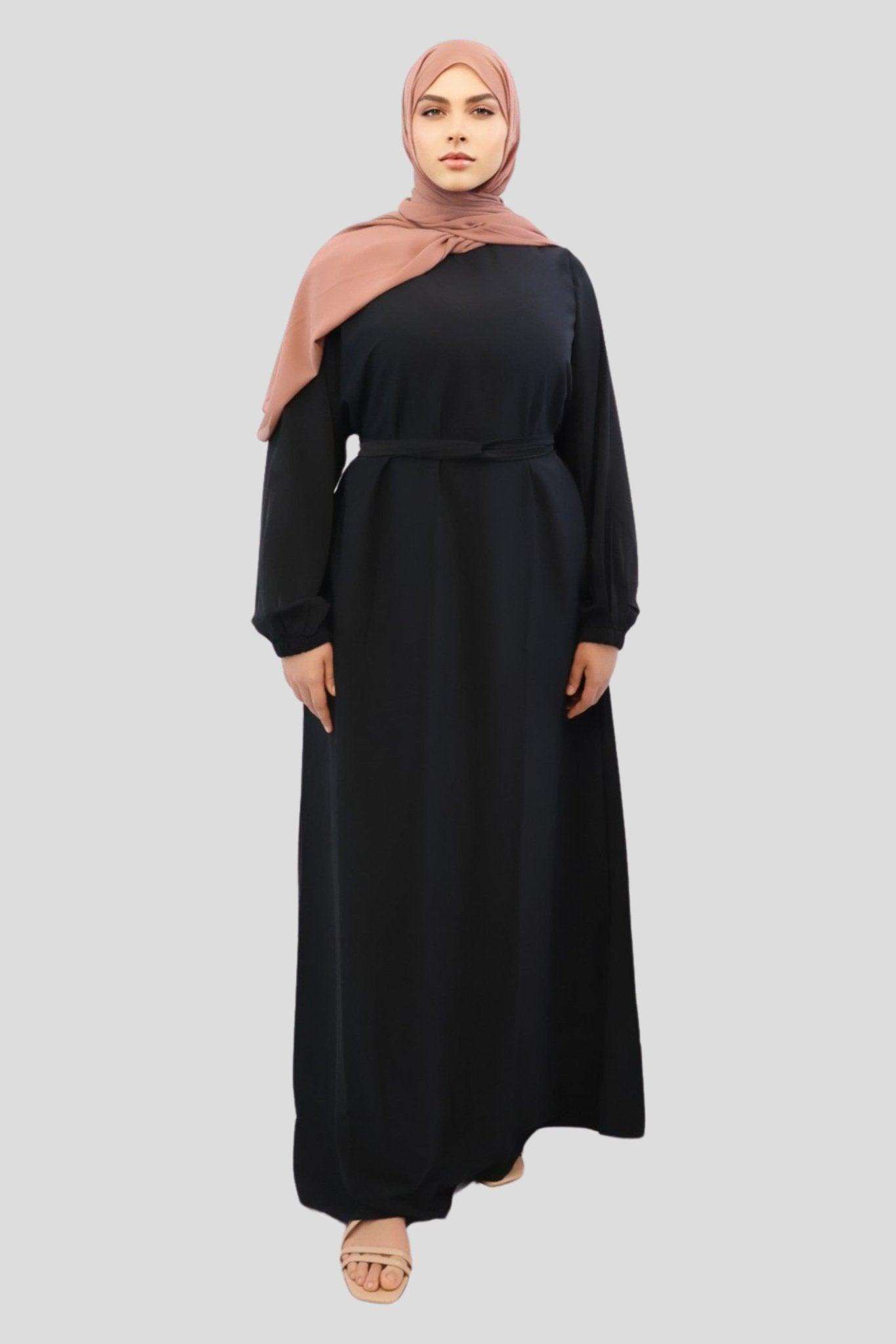 Black dress abaya Nida Elastic Cuffed Abaya - MODESTY MUSLIMAH