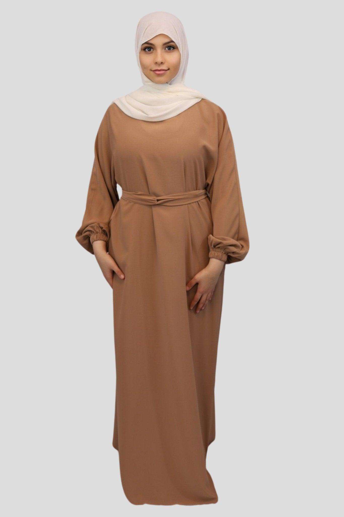 Brown dress abaya Nida Elastic Cuffed Abaya - MODESTY MUSLIMAH