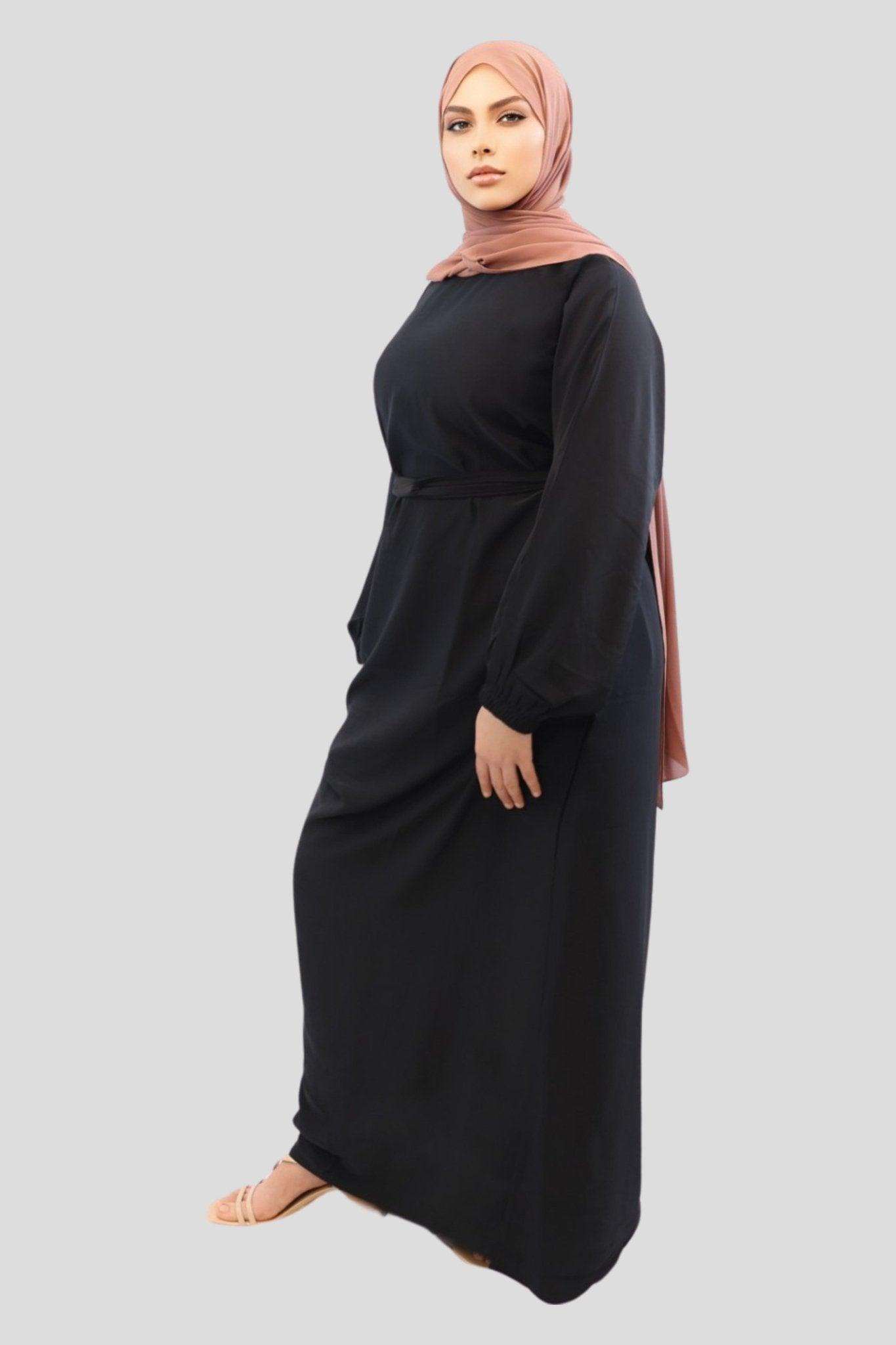 Black dress abaya Nida Elastic Cuffed Abaya - MODESTY MUSLIMAH