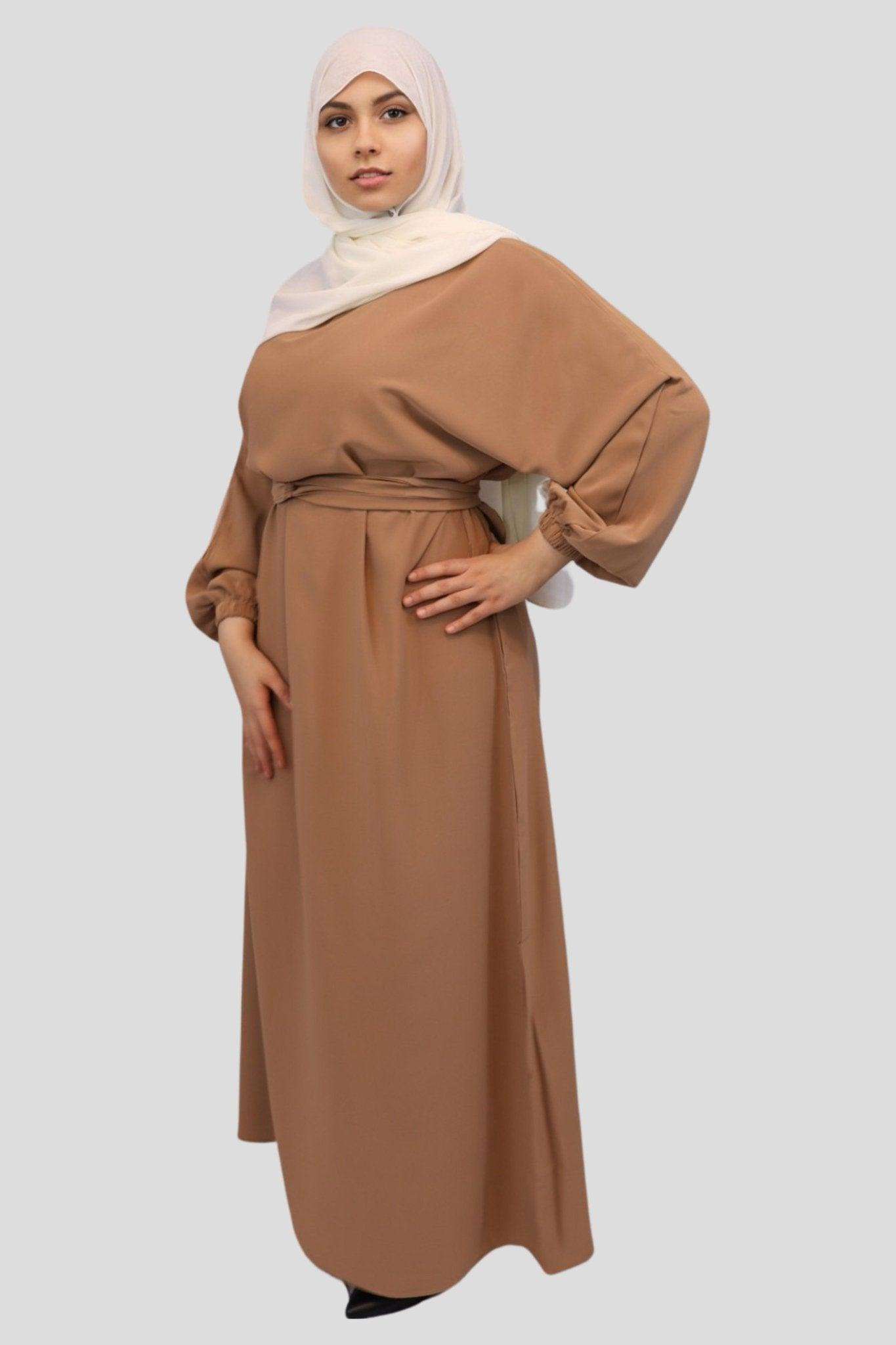 Brown dress abaya Nida Elastic Cuffed Abaya - MODESTY MUSLIMAH