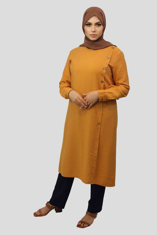 Madiha Midi Tunic Button Shirtdress - MODESTY MUSLIMAH