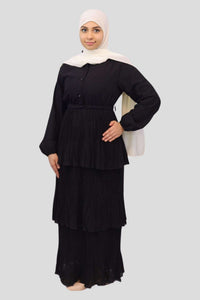 Elegant Pleated Layered Chiffon Black Maxi Dress - Maha, Ideal for Every Occasion
