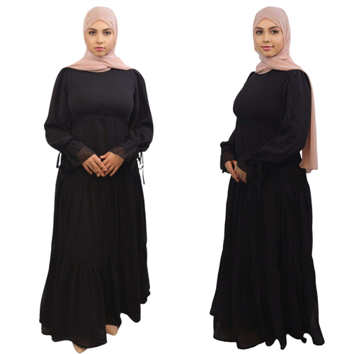 Nasma Black Tiered Chiffon Lace Maxi Dress – Elegant Flowy Long Dress S–XXL