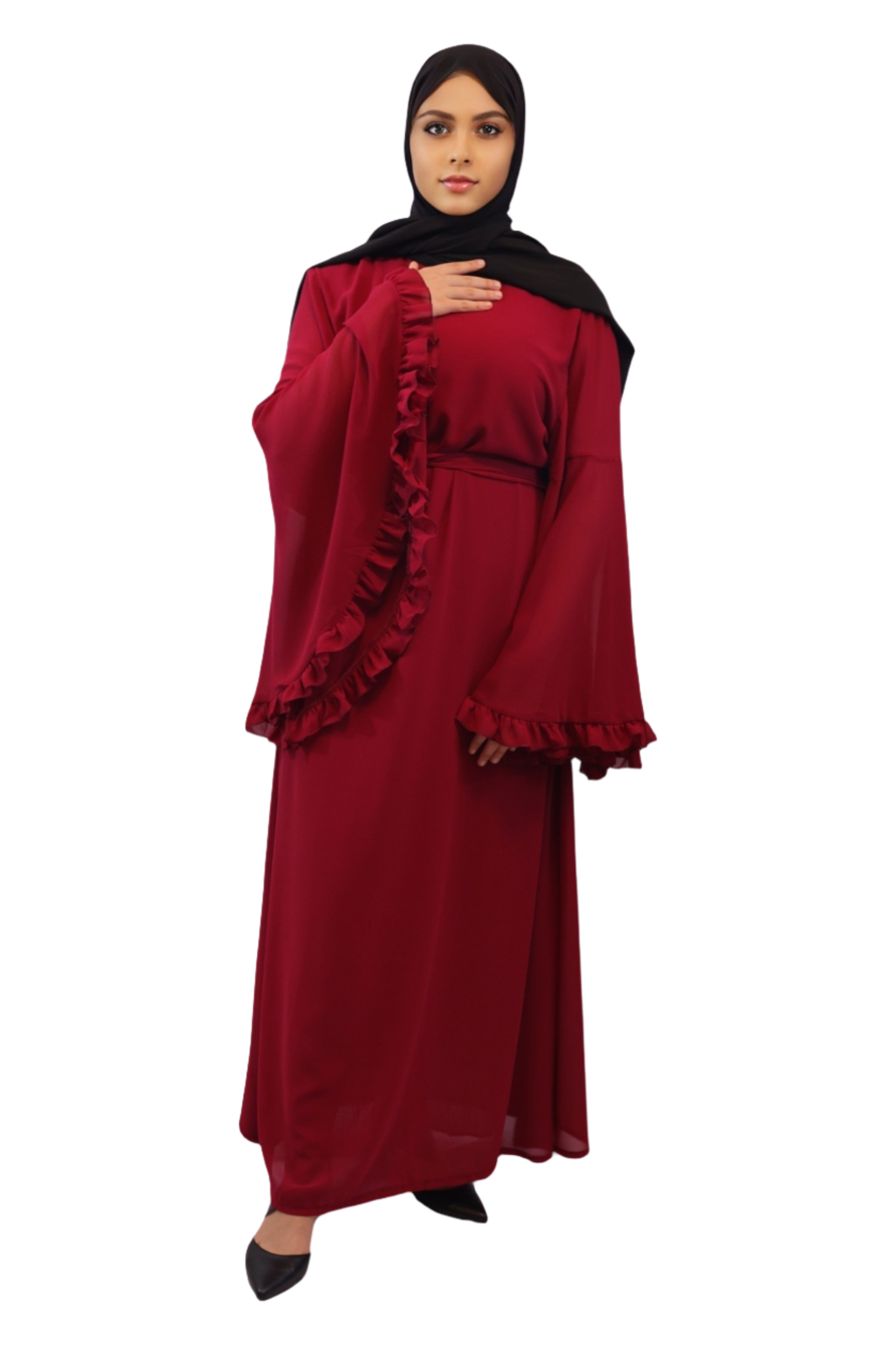 Chiffon Maxi Dress - Effortless Elegance with Ruffled Sleeves - MODESTY MUSLIMAH