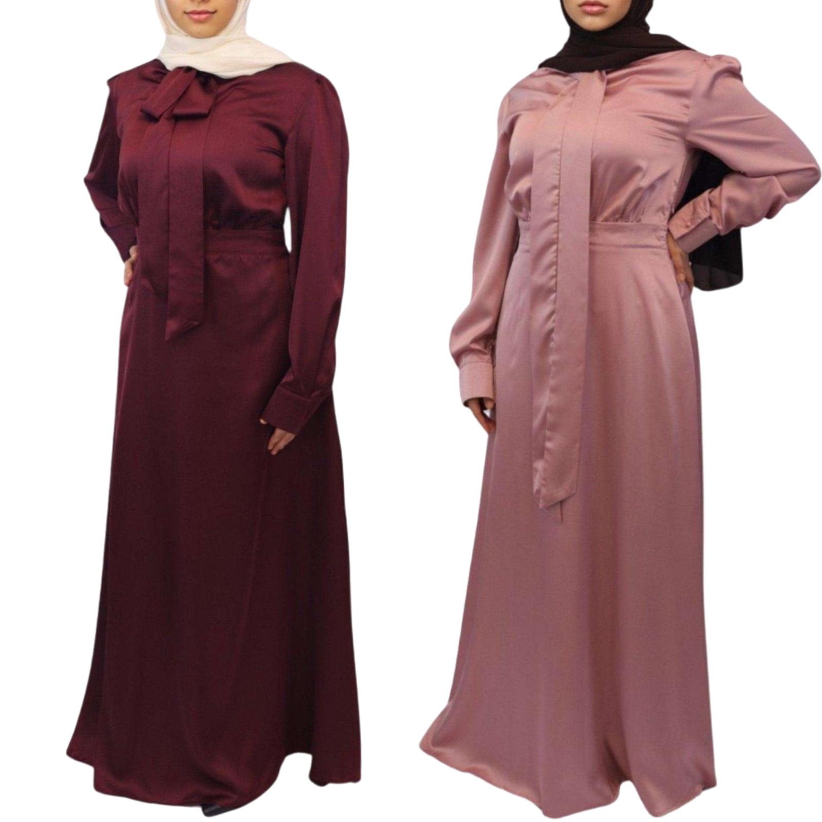 Zina Satin Neck Tied Dress Burgundy brown and pink 