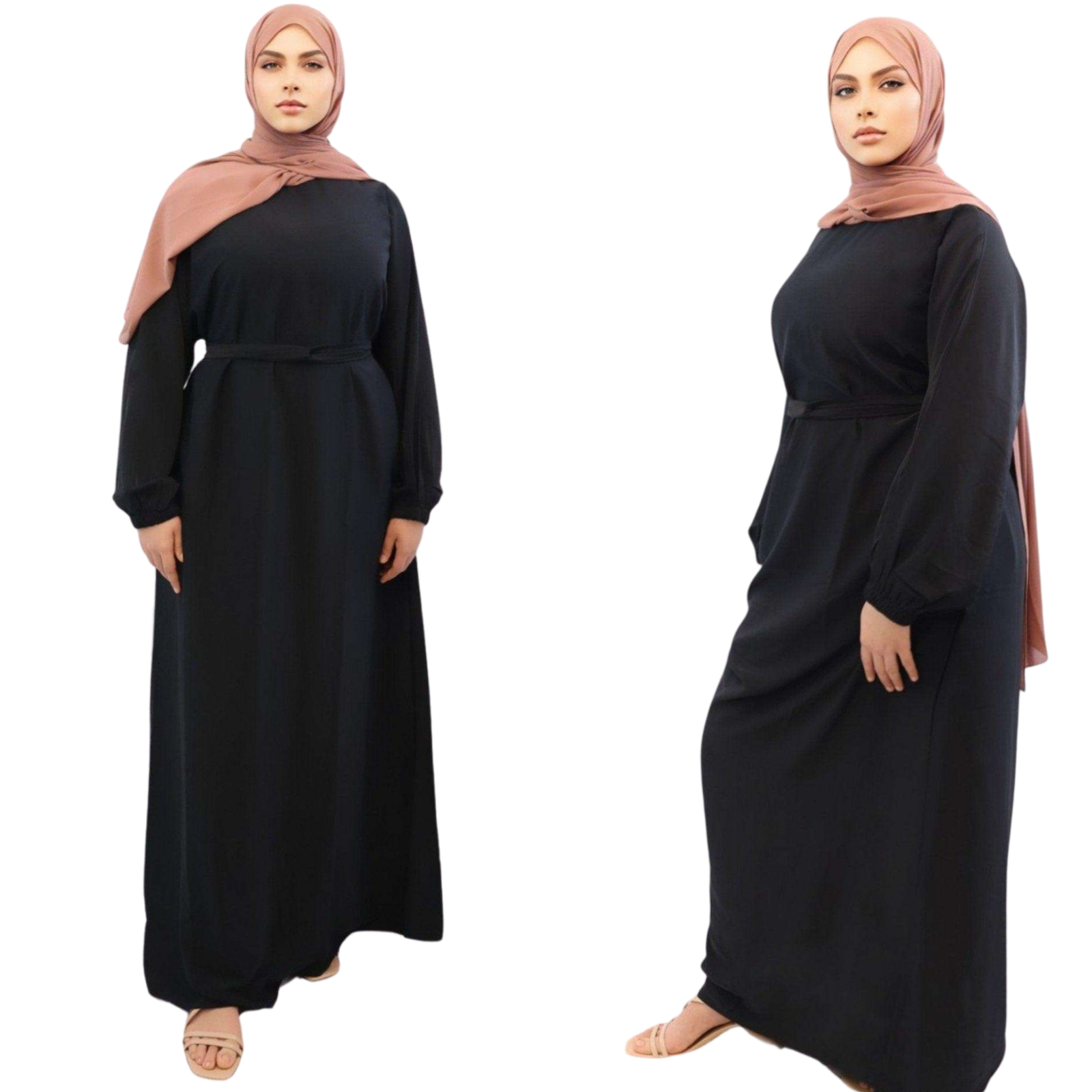 Khadijah Nida Elastic Cuffed Abaya  black front side views Modesty Muslimah 