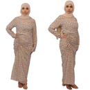 Beige Floral Maxi Dress - Elegant Ruched Chiffon for Effortless Style