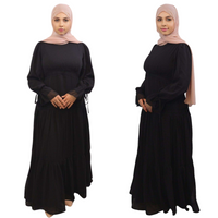 Nasma Black Chiffon Laced Maxi front side views modesty muslimah