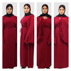 Lined Chiffon Maxi Dress Abaya modesty muslimah red color front side views