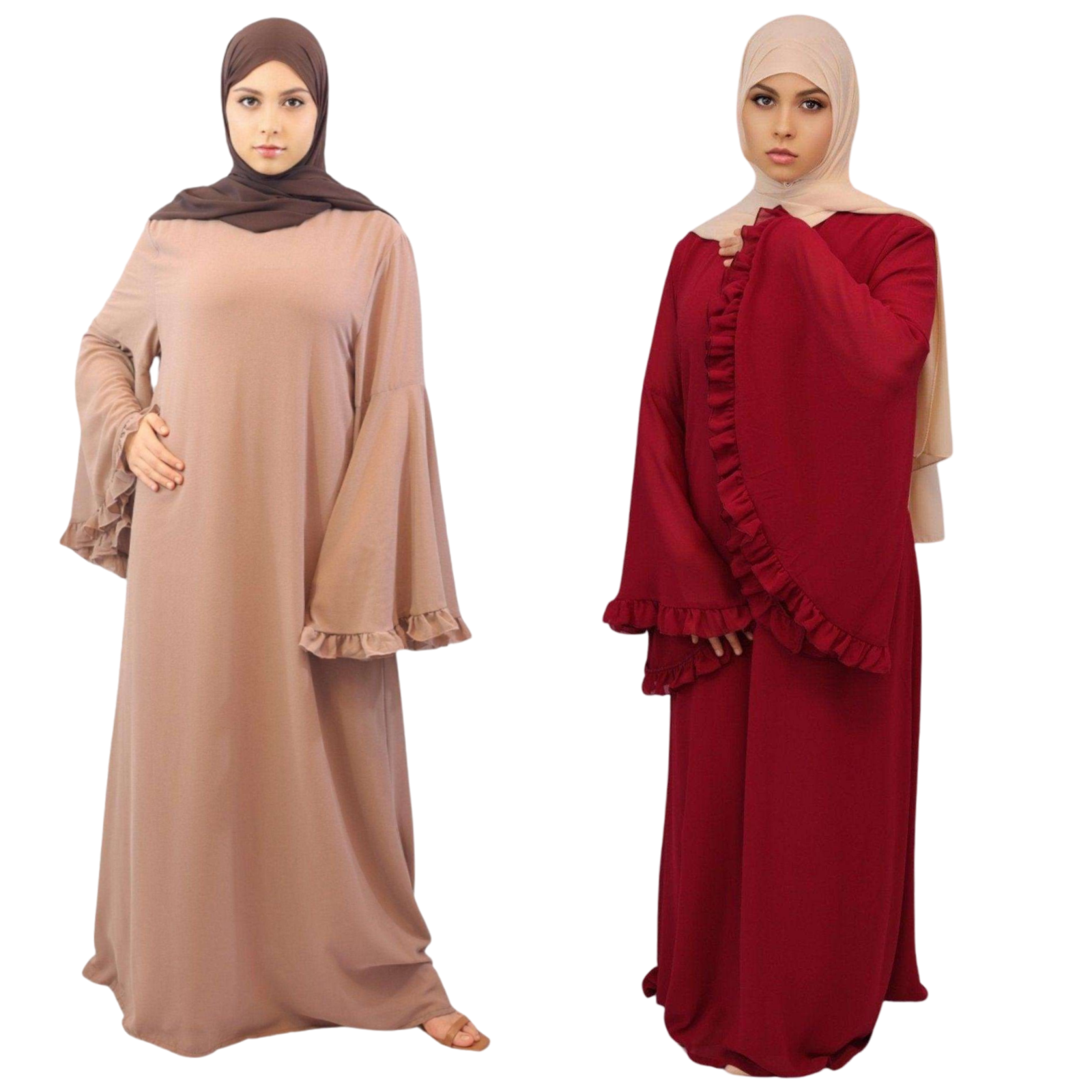 Lined Chiffon Maxi Dress Abaya brown and red modesty muslimah