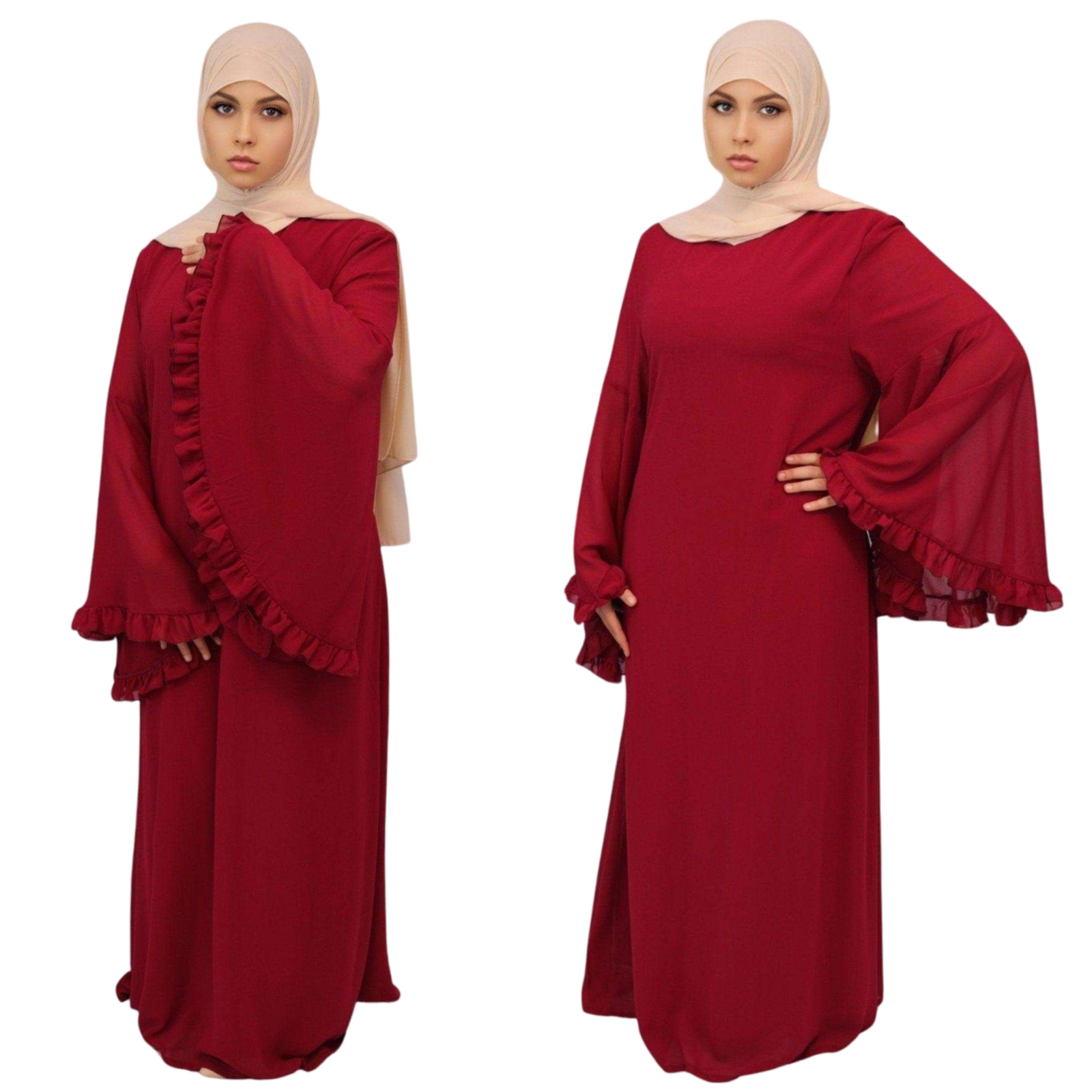 Lined Chiffon Maxi Dress Abaya red front view modesty muslimah