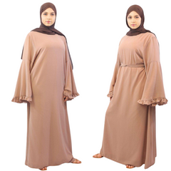 Lined Chiffon Maxi Dress Abaya brown front side view modesty muslimah