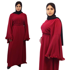 Lined Chiffon Maxi Dress Abaya red front side view modesty muslimah