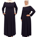 navy blue button front abaya from and side views