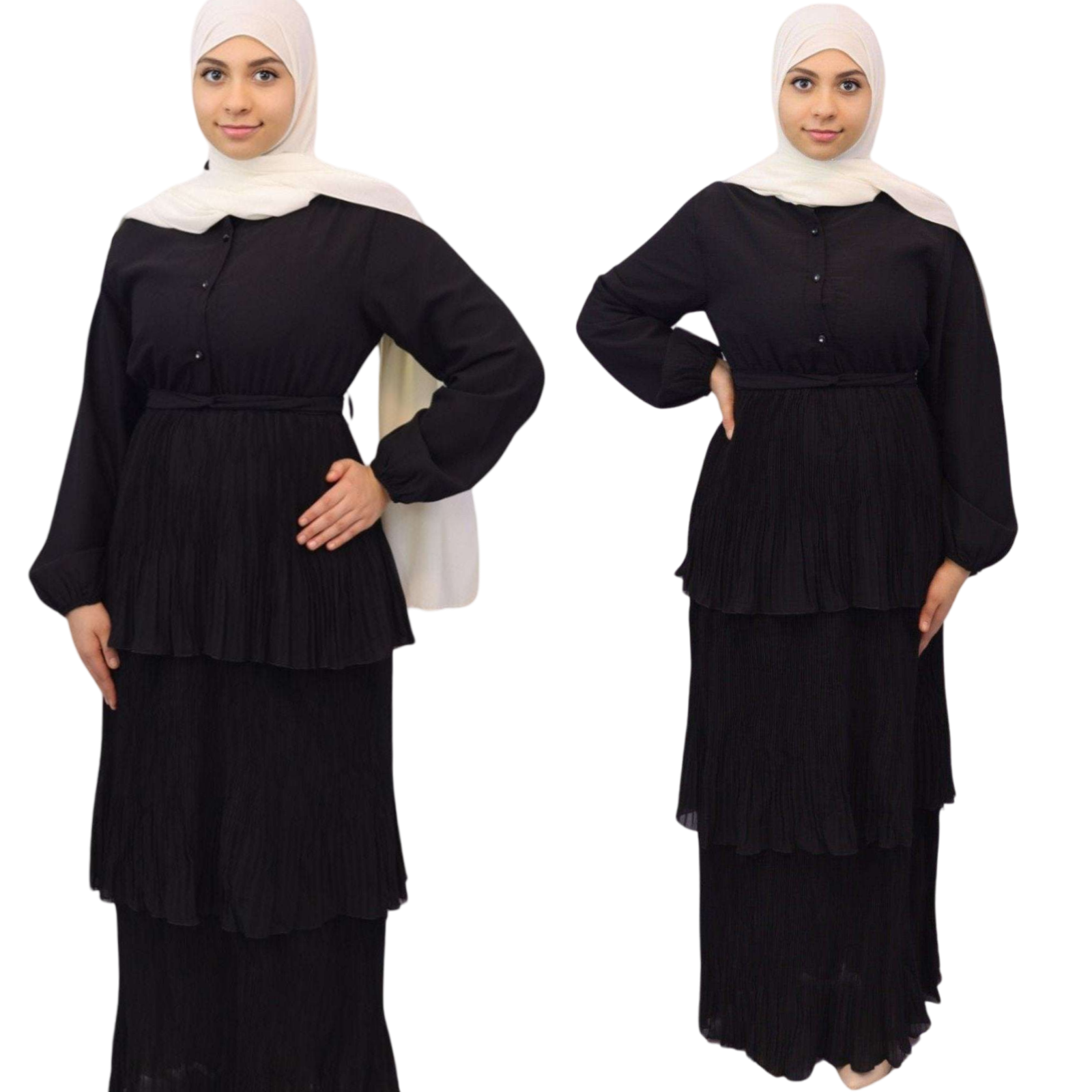 Elegant Pleated Layered Chiffon Black Maxi Dress - Maha, Ideal for Every Occasion