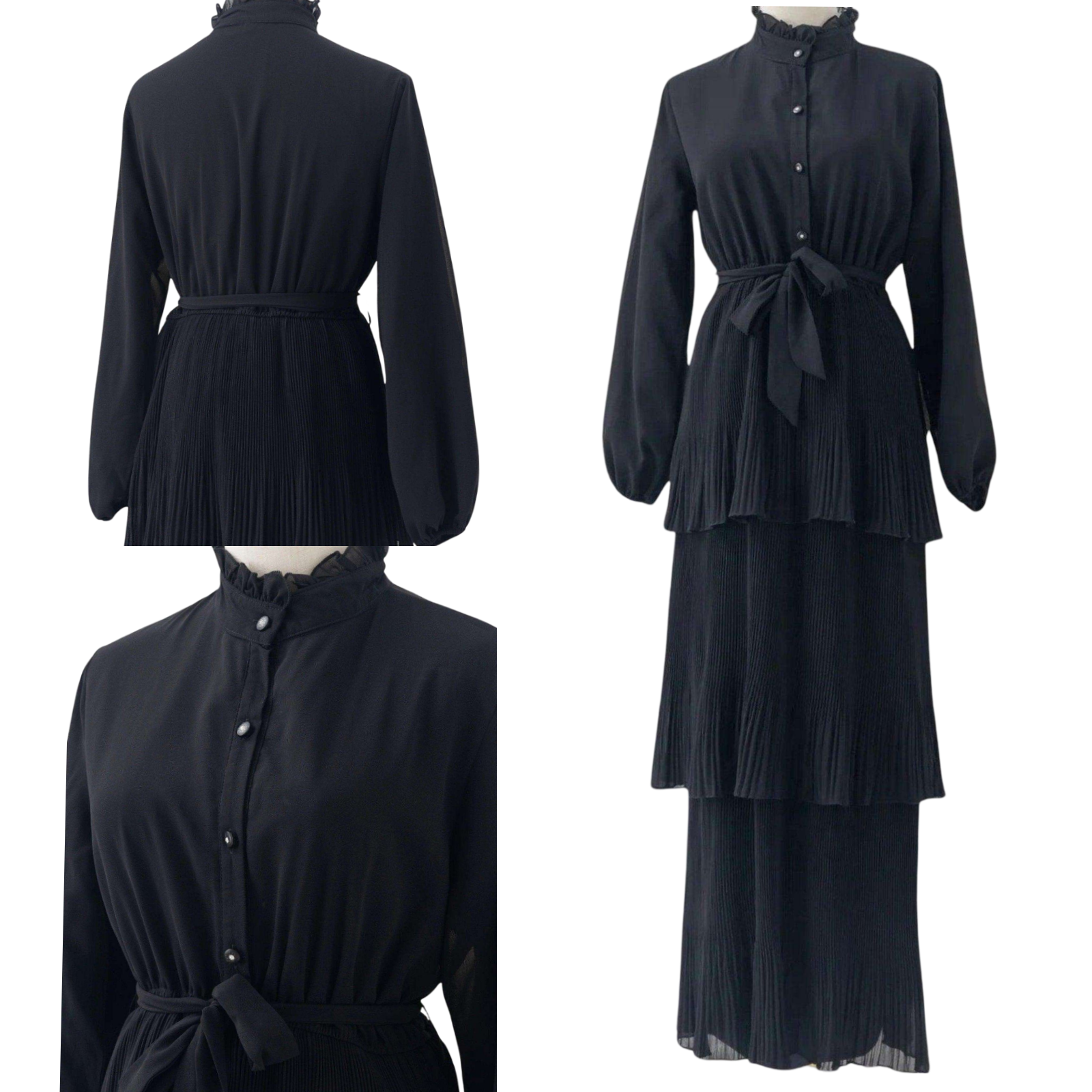 Elegant Pleated Layered Chiffon Black Maxi Dress - Maha, Ideal for Every Occasion