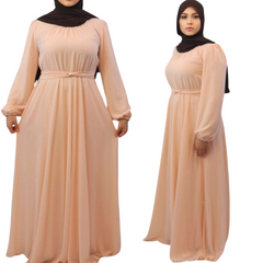 Alishba Chiffon Maxi dress front side views pink modesty muslimah