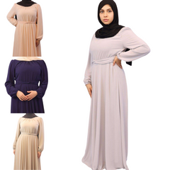 Alishba Chiffon Maxi dress front side views gray, blue, brown, pink modesty muslimah