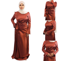 Satin dress Coral Red modesty muslimah front side views