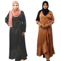 Amara Wrap Front Satin Maxi Dress black and brown colors front view modesty muslimah 