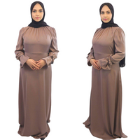 Amna Satin Tied Cuffs Maxi taupe front view