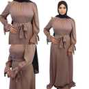 Amna Satin Tied Cuffs Maxi Dress- Deep Taupe