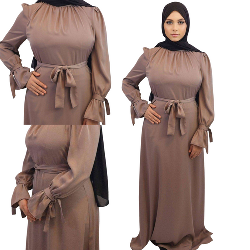 Amna Satin Tied Cuffs Maxi front side views
