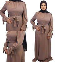 Amna Satin Tied Cuffs Maxi front side views