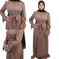 Amna Satin Tied Cuffs Maxi front side views