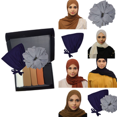 Serenity Essential Chiffon Hijabs - 7pc Gift Set E Hijabs, scrunchie, undercap 