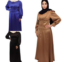 Satin Maxi dresses brown, black, blue front side views modesty muslimah 