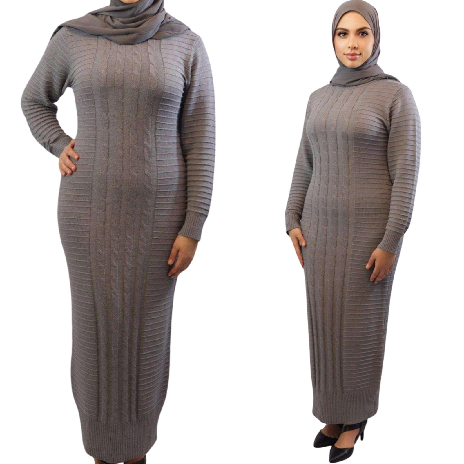 Experience Comfort and Style with the Fareeha Floor Length Sweater Dress